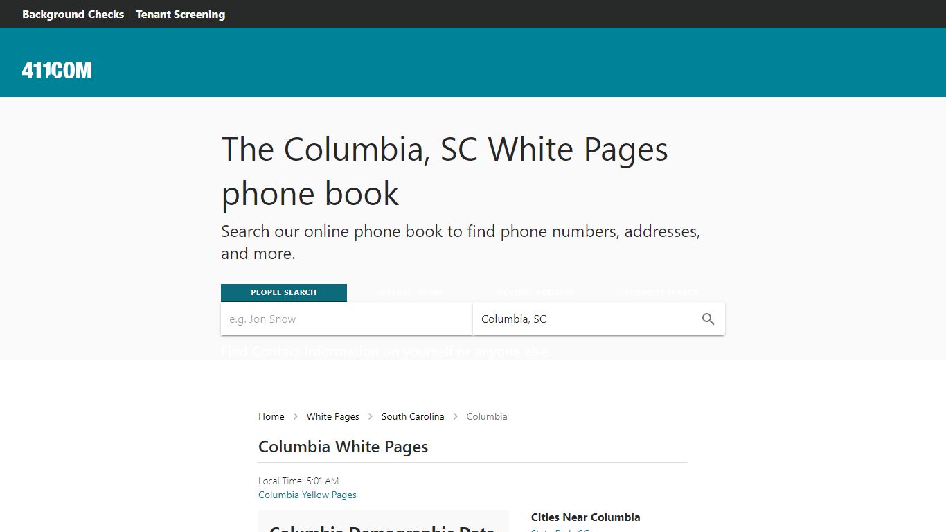 Columbia White Pages - Phone Books in South Carolina (SC) | 411